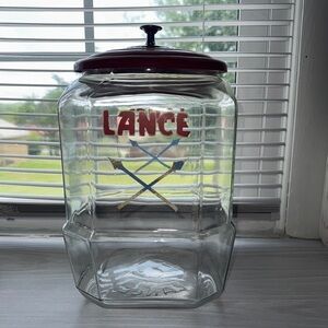 VTG Rare Original Lance 1950’s Clear Glass Counter Display Jar w/Red Metal Lid